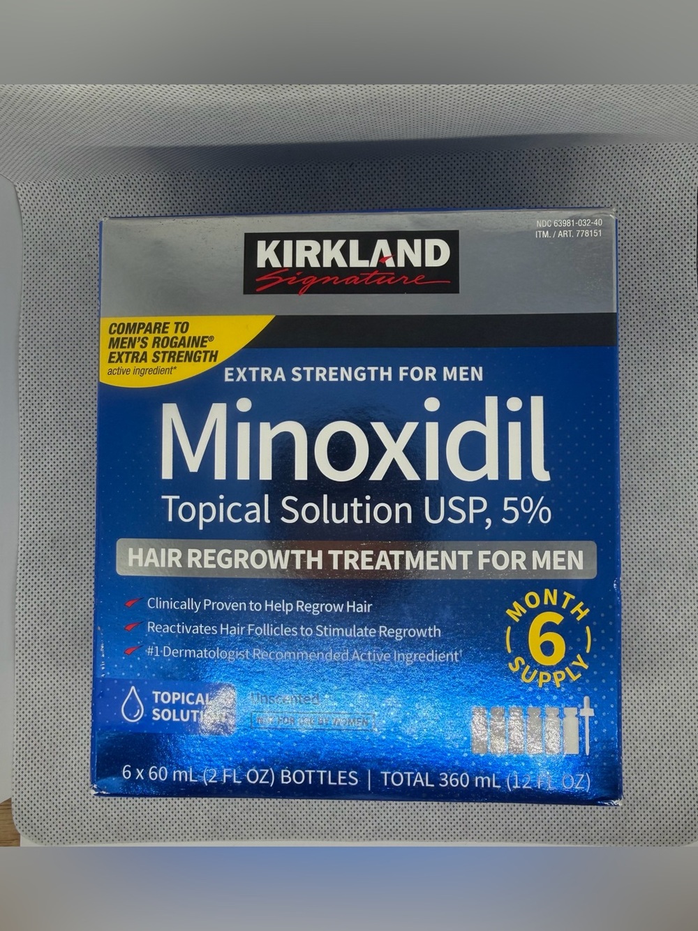 Kirkland Minoxidil 5% Extra Strength Hair Regrowth Treatment For Men 6Month 12oz